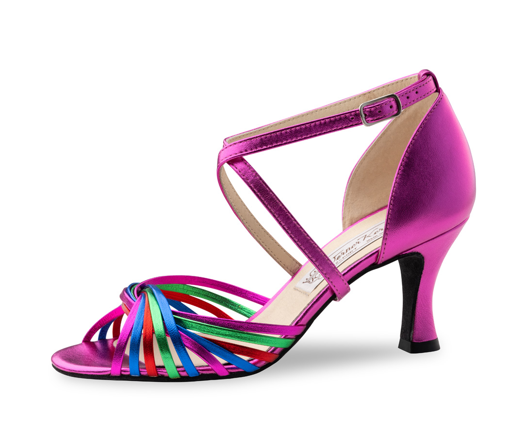 Damen Tanzschuh Mary - Werner Kern aus Fuchsia Multicolor Nappaleder, vielfältig, lebendig und modern, mit einem Eyecatcher-Farbmix und filigran verarbeiteten Riemchen für sicheren Halt und luftiges Gefühl, fantastisch bequeme Absatzhöhe von 6,5 cm