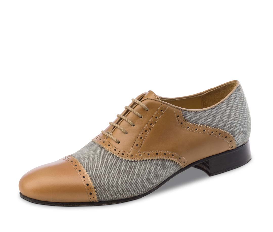 cognac farbener Nueva Epoca Herrentanzschuh in Kombination mit Canvas