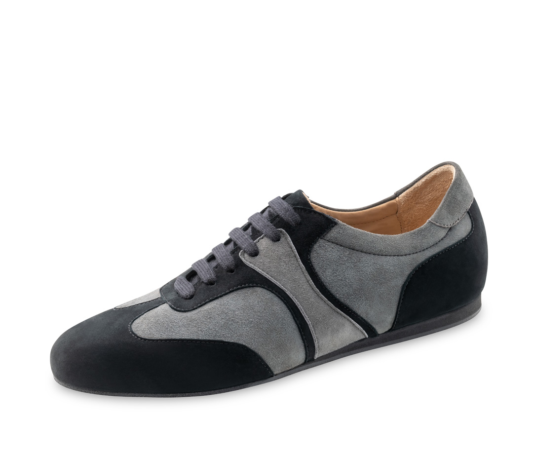 Herren Tanzsneaker Parma - Werner Kern in grau-schwarzem Velours, elegante und schlichte Vollleder-Sneaker, sportliche Eleganz mit klaren Linien, herausnehmbares Wechselfußbett für eigene orthopädische Einlagen, fantastisch bequeme Absatzhöhe von 1,5 cm